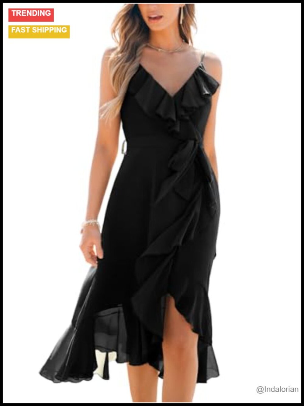 CUPSHE Women's Midi Dress Ruffled V-Neck Spaghetti Straps Sleeveless Chiffon